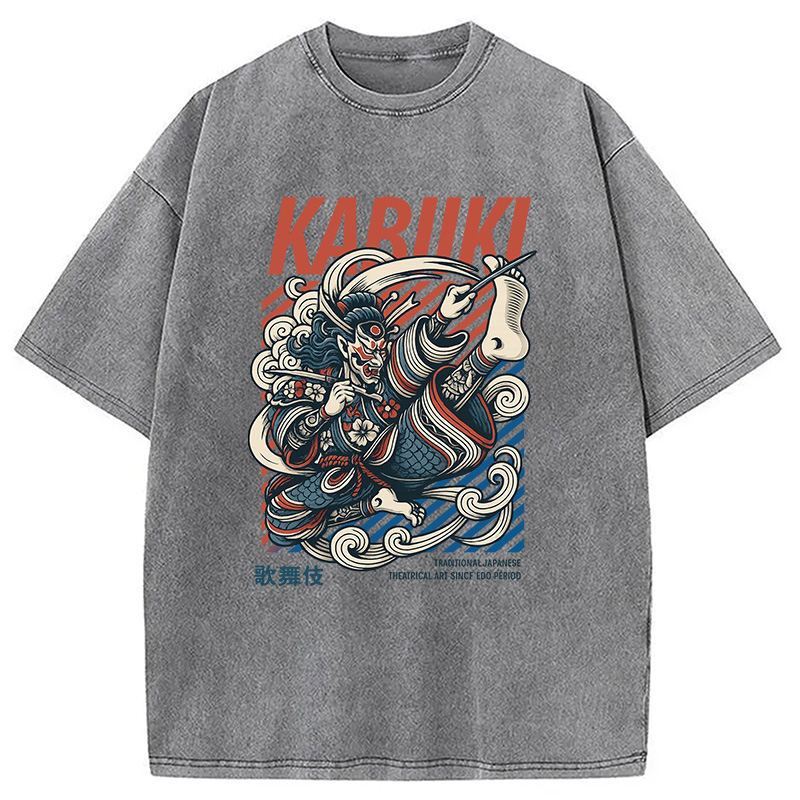 Tokyocanvas Kabuki Japanese Art Washed T-Shirt