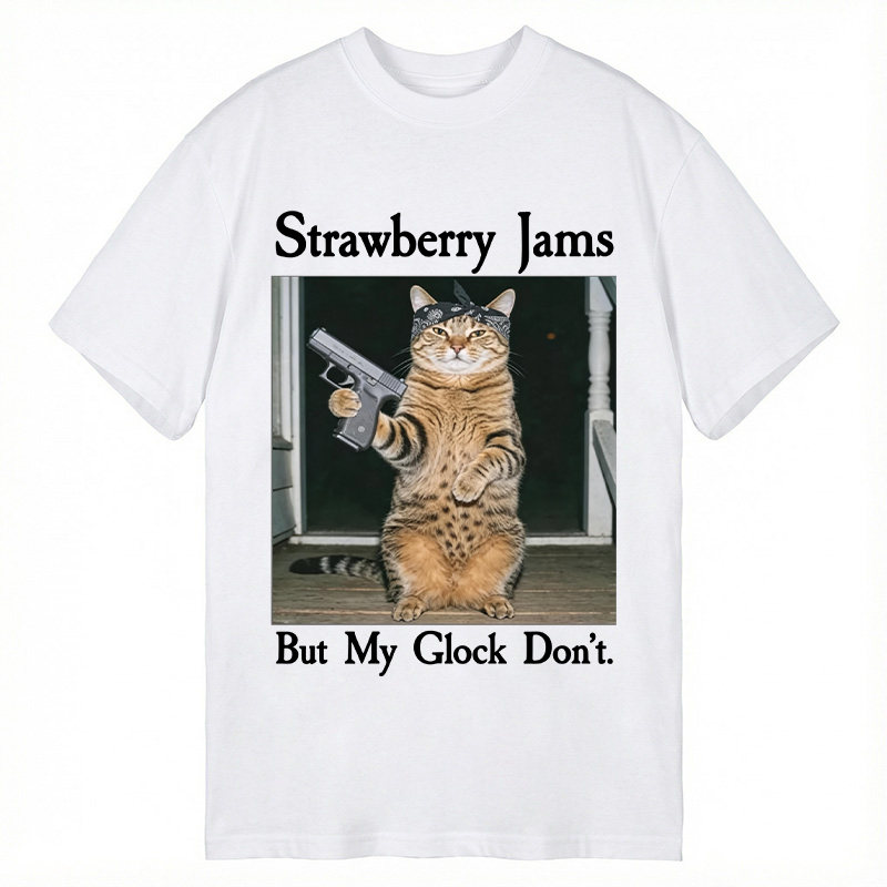 Tokyocanvas Strawberry Jams But My Glock Don't Funny Cat Classic T-Shirt