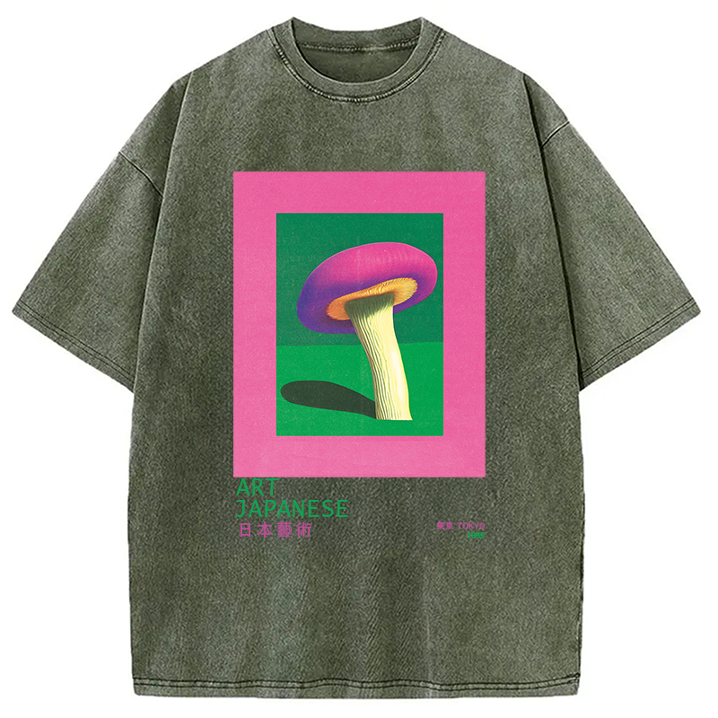 Tokyocanvas Japanese Art Pink Mushroom Vintage Washed T-Shirt