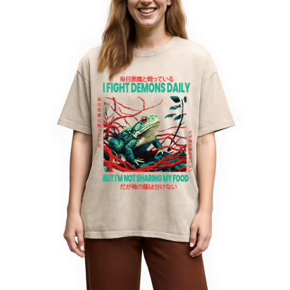 Tokyocanvas Japanese Frog Horror Art Washed T-Shirt