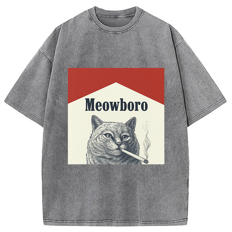 Tokyocanvas Marlboro Cat Smoking Meme Washed T-Shirt