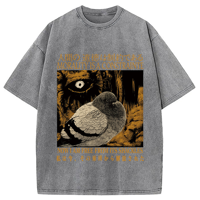 Tokyocanvas Morality is a Constraint Funny Pigeon Washed T-Shirt