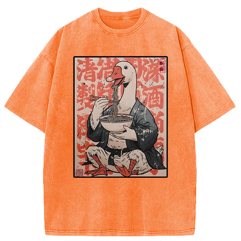 Tokyocanvas Duck Samurai Eats Ramen Washed T-Shirt