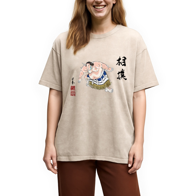 Tokyocanvas Sumo Design Hooded Washed T-Shirt