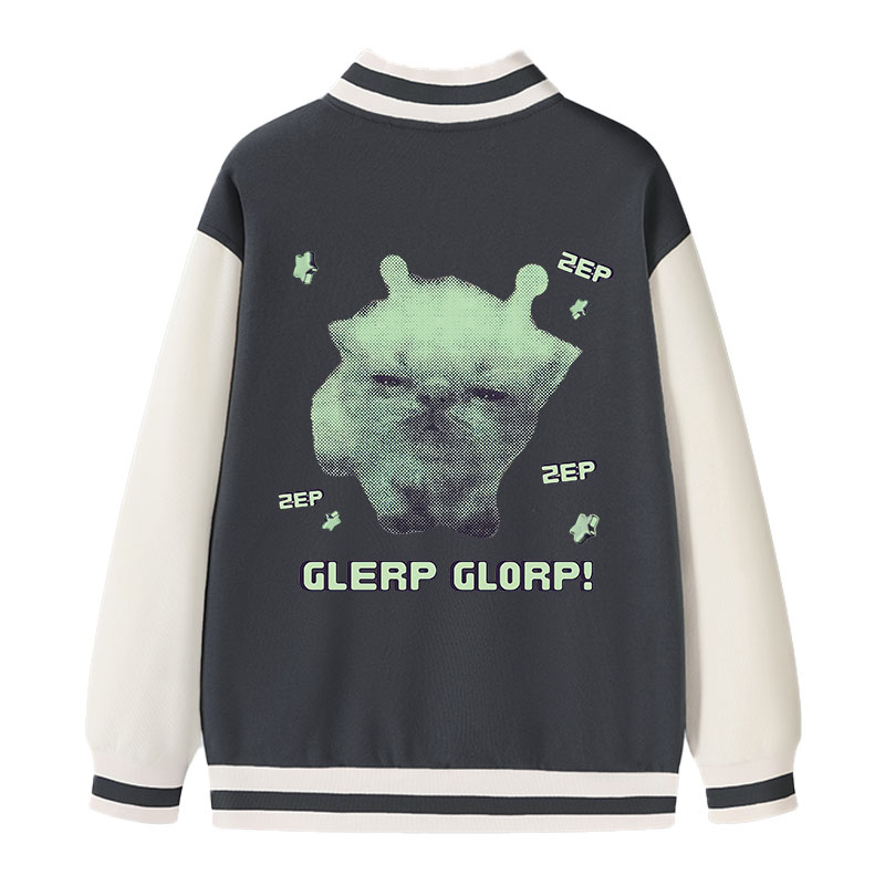 Tokyocanvas Sleepy Glerp Glorp Funny Cat Meme Varsity Jacket