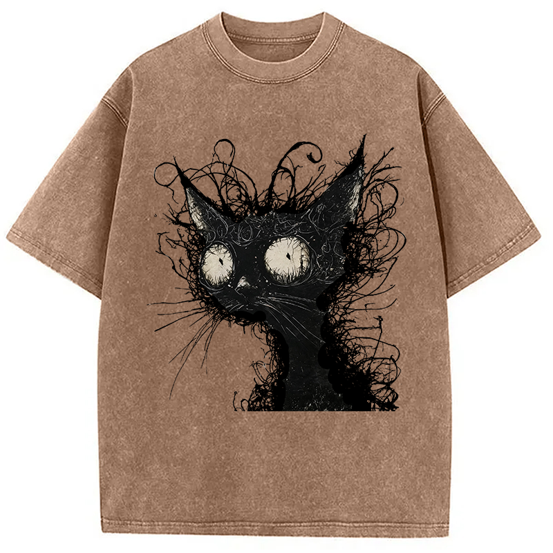 Tokyocanvas Crazy Cat Art Washed T-Shirt