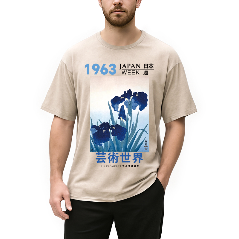 Tokyocanvas Iris Flowers Washed T-Shirt