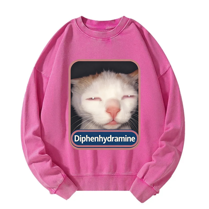 Tokyocanvas Diphenhydramine Cat Meme Washed Sweatshirt