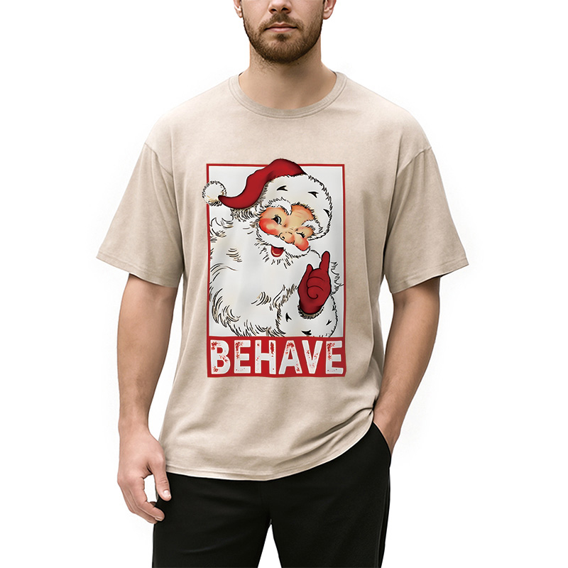 Tokyocanvas Christmas Santa Behave Funny Washed T-Shirt