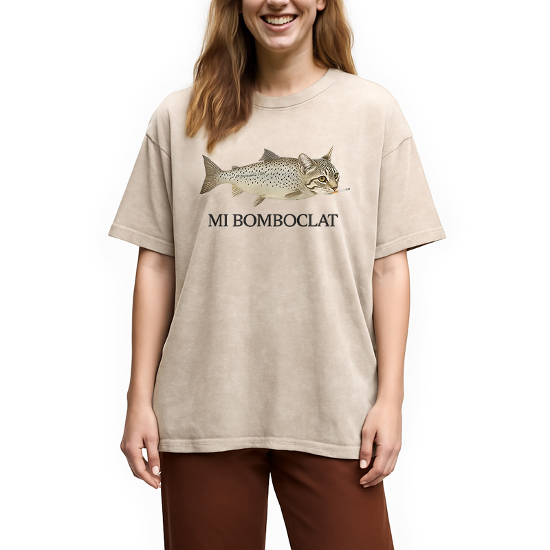 Tokyocanvas Bomboclat Fish Cat Meme Washed T-Shirt