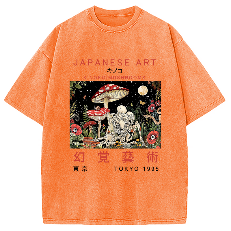 Tokyocanvas Skull Magic Mushrooms Washed T-Shirt