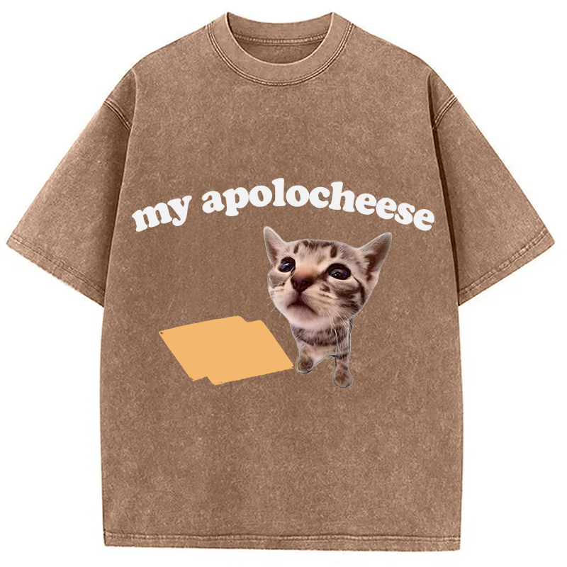 Tokyocanvas My Apolocheese Funny Cat Meme Washed T-Shirt