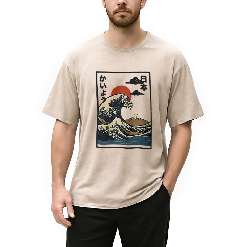 Tokyocanvas Ocean Wave Sun Japan Washed T-Shirt