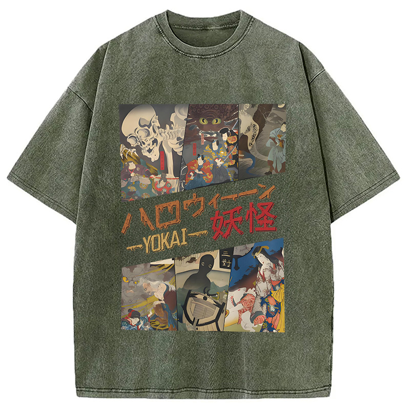 Tokyocanvas Vintage Japanese Yokai Halloween Washed T-Shirt