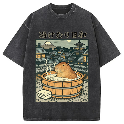 Tokyocanvas Capybara Bath Washed T-Shirt