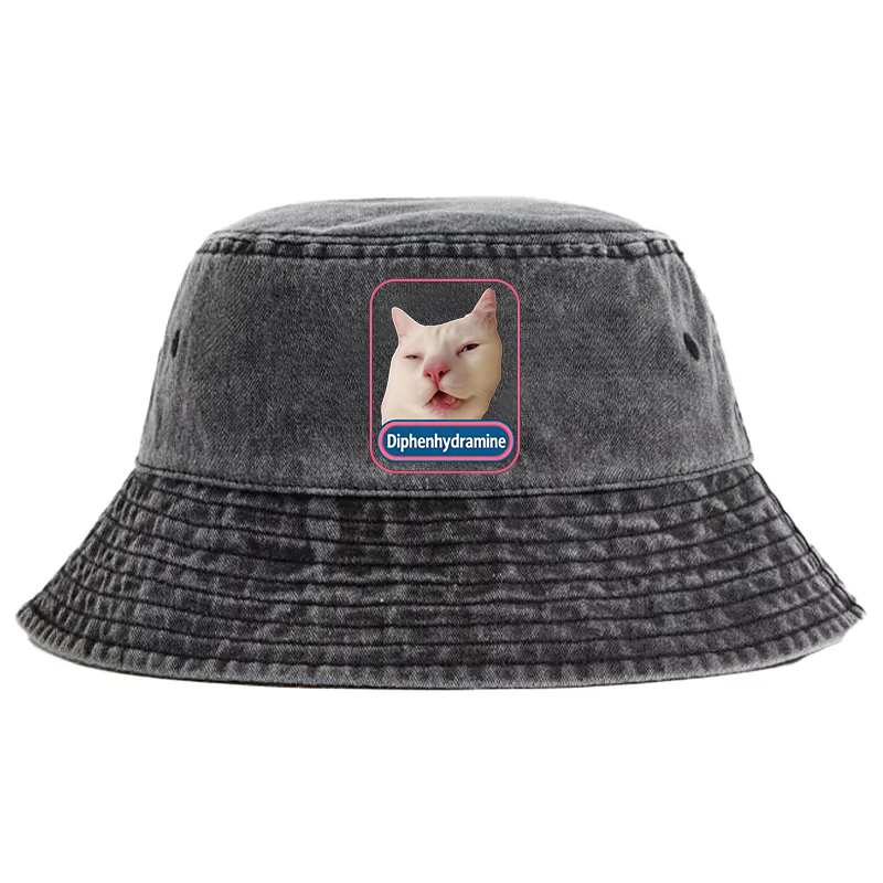 Tokyocanvas Funny Diphenhydramine Meme Cat Washed Bucket Hat