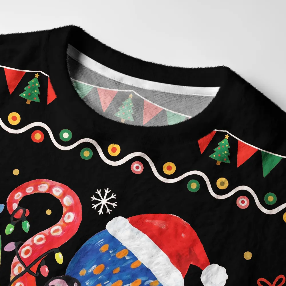 Tokyocanvas Bright Rainbow Octopus Fuzzy Christmas Ugly Sweatshirt
