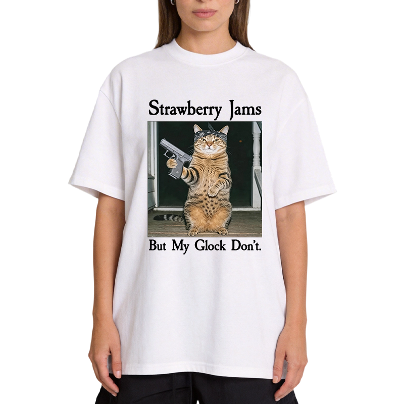 Tokyocanvas Strawberry Jams But My Glock Don't Funny Cat Classic T-Shirt