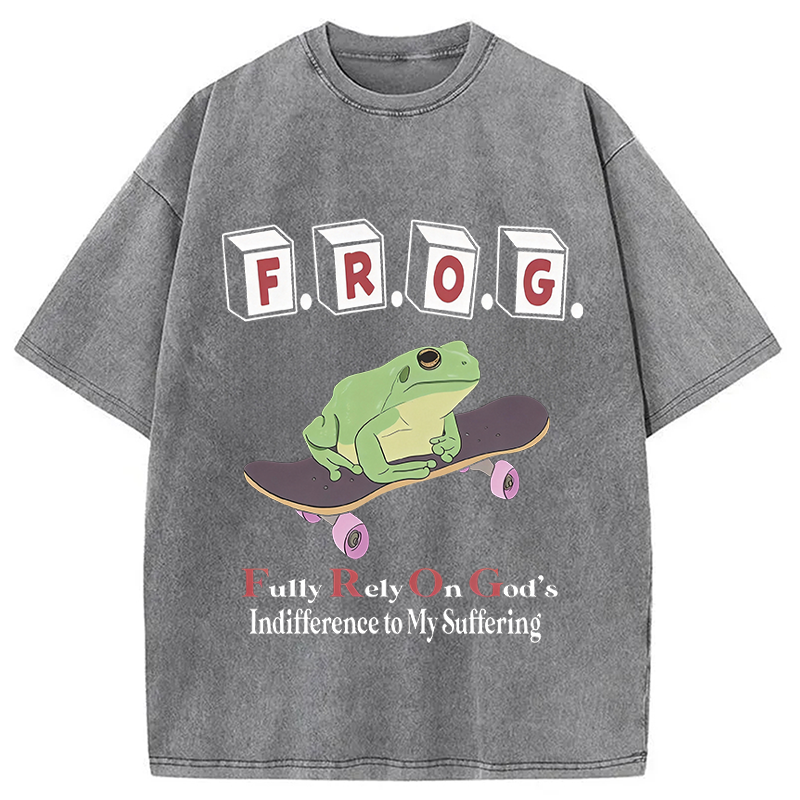 Tokyocanvas Frog Funny Meme Washed T-Shirt