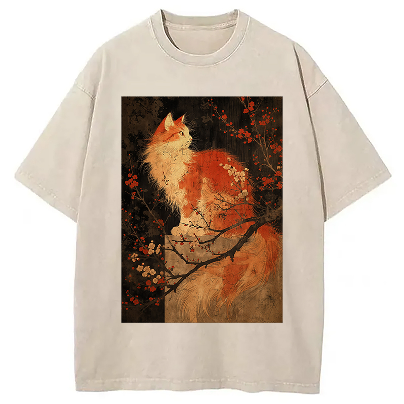 Tokyocanvas Japan Cat Washed T-Shirt