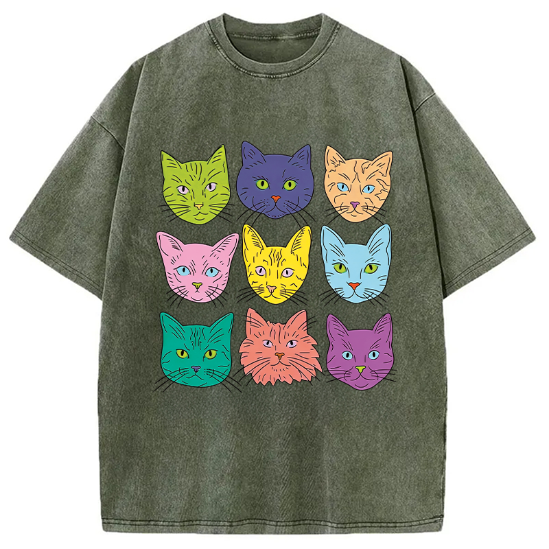 Tokyocanvas Cats' Faces Washed T-Shirt