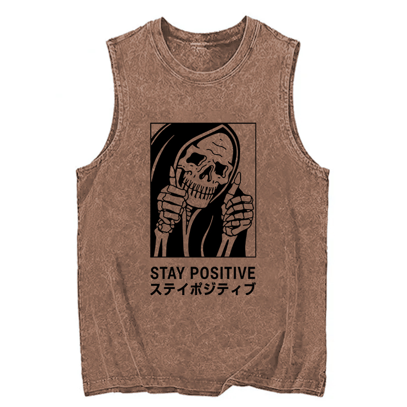 Tokyocanvas Stay Positive Skeleton Washed Tank