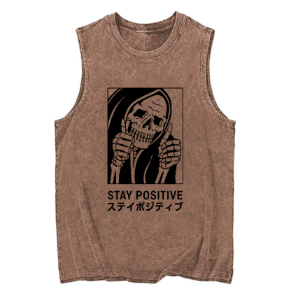 Tokyocanvas Stay Positive Skeleton Washed Tank