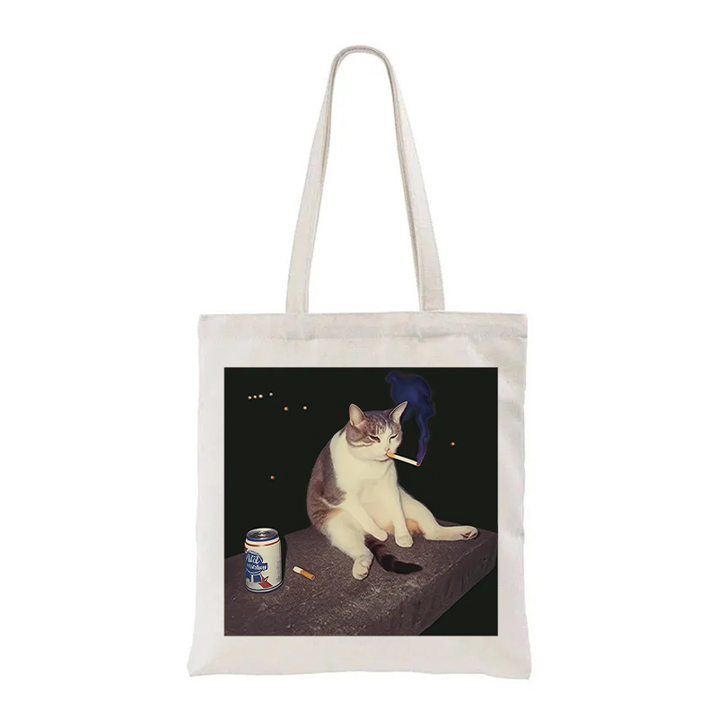 Tokyocanvas Cigarette Kitten Funny Smoking Cat Meme Tote Bag