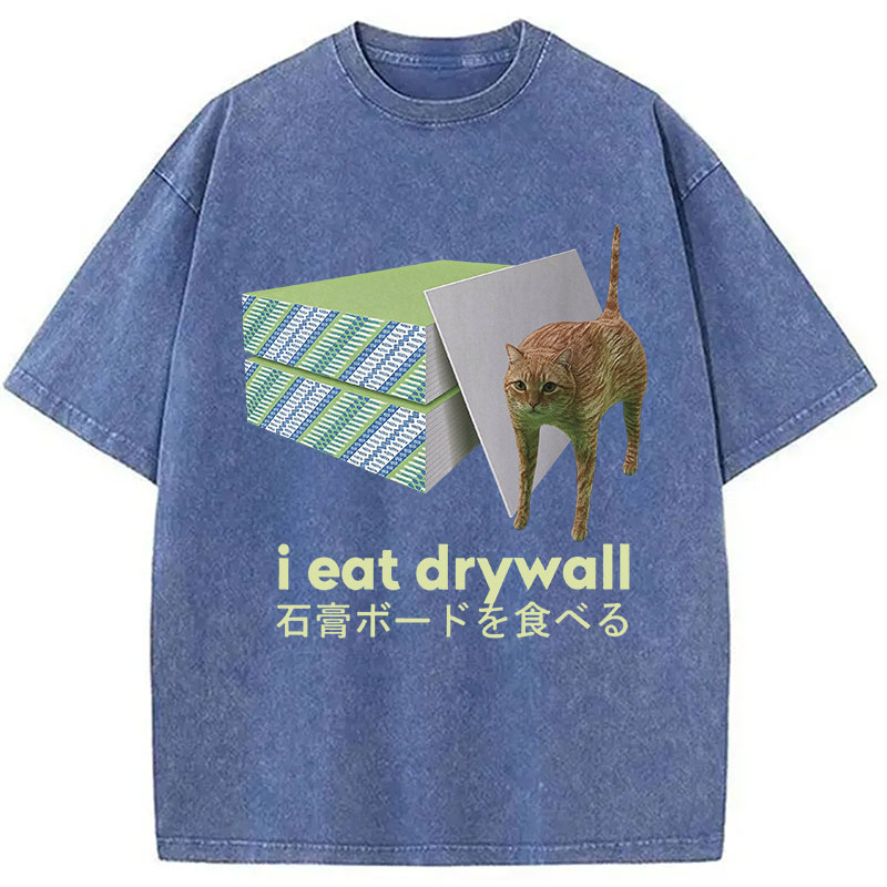 Tokyocanvas Eat Drywall Cat Meme Washed T-Shirt