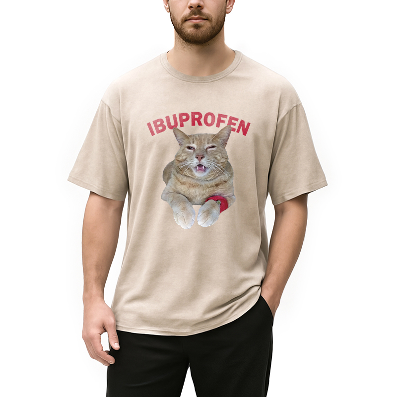 Tokyocanvas Hilarious Ibuprofen Cat Meme Washed T-Shirt
