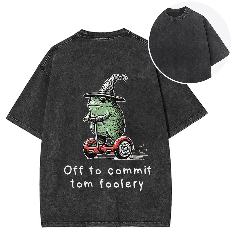 Tokyocanvas Frog Riding A Balance Scooter Back Washed T-Shirt