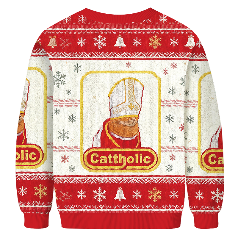 Tokyocanvas Cattholic Cat Funny Christmas Ugly Sweatshirt