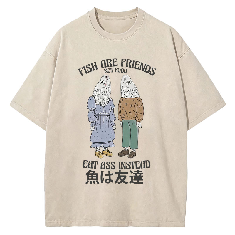 Tokyocanvas Fish Are Friends Not Food Washed T-Shirt
