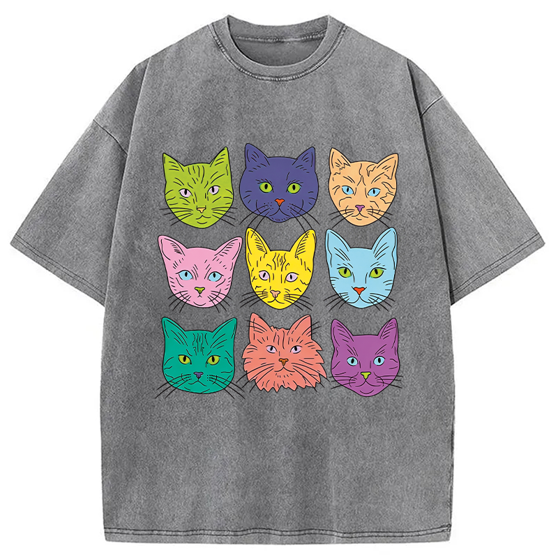 Tokyocanvas Cats' Faces Washed T-Shirt