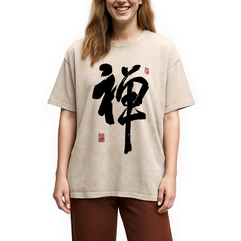 Tokyocanvas Japanese Zen Kanji Washed T-Shirt