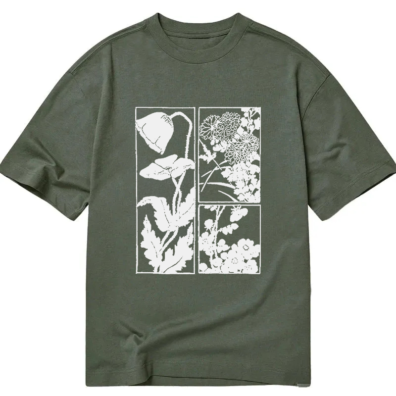 Tokyocanvas Woodcut Flowers Classic T-Shirt