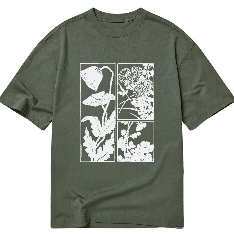 Tokyocanvas Woodcut Flowers Classic T-Shirt