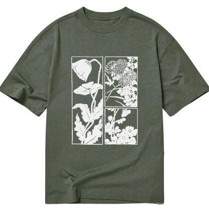 Tokyocanvas Woodcut Flowers Classic T-Shirt