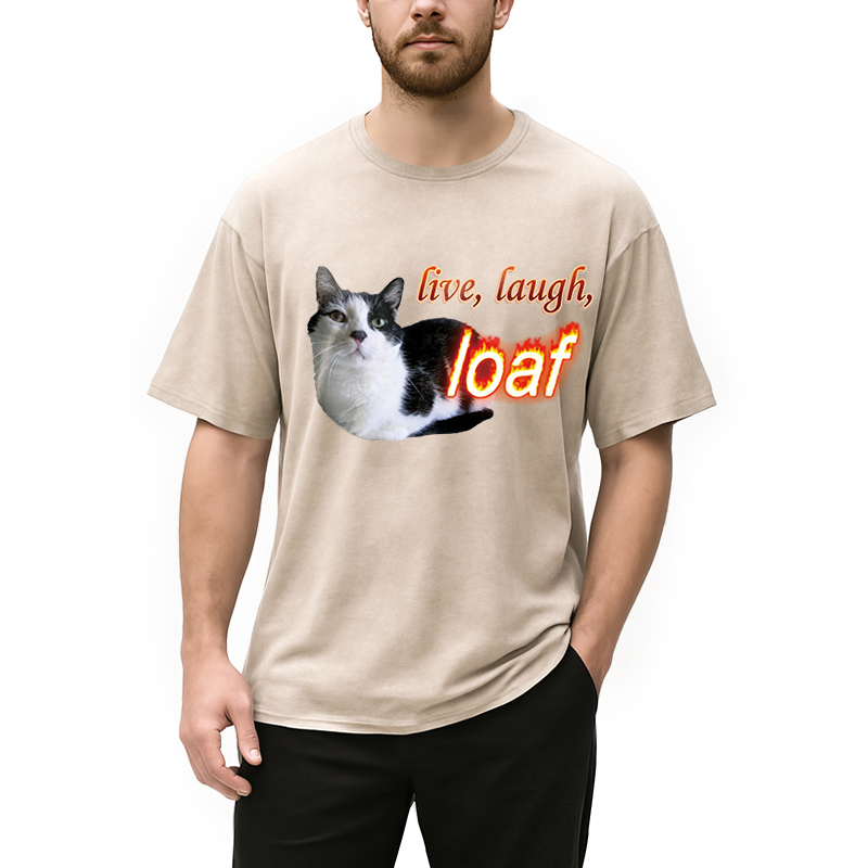 Tokyocanvas Live Laugh Loaf Cat Washed T-Shirt