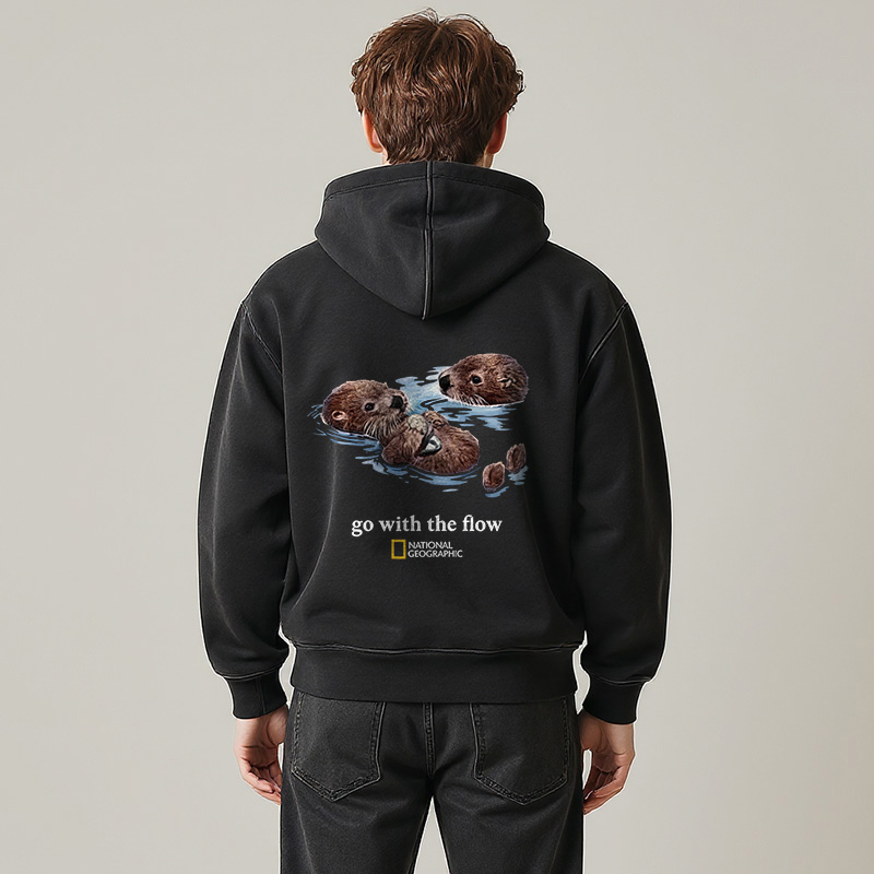 Tokyocanvas Go With The Flow Otters Washed Zip Hoodie