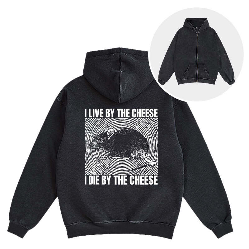Tokyocanvas I Live By The Cheese Rat Washed Zip Hoodie