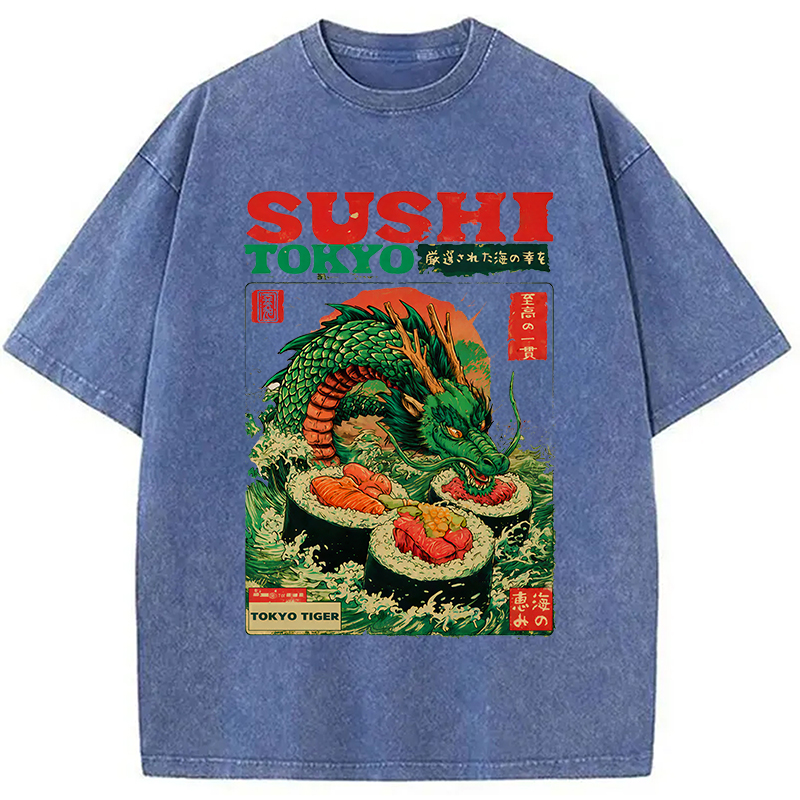 Tokyocanvas Ocean Dragon Sushi Washed T-Shirt