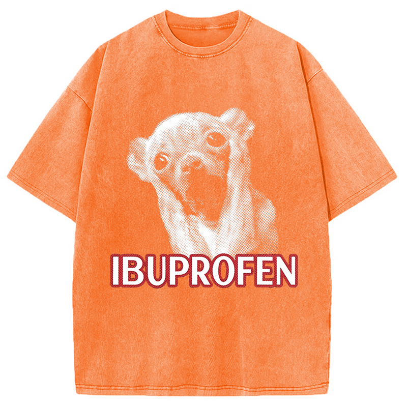Tokyocanvas Ibuprofen Funny Dog Meme Washed T-Shirt