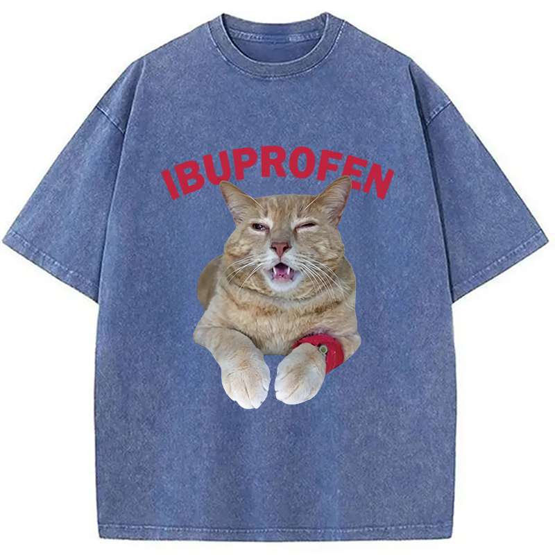 Tokyocanvas Hilarious Ibuprofen Cat Meme Washed T-Shirt