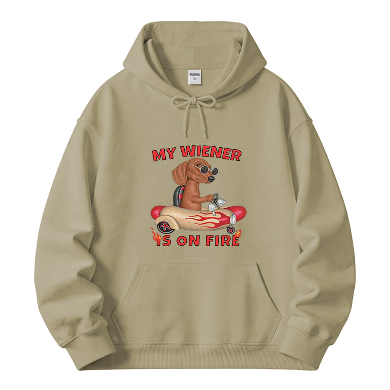 Tokyocanvas My Wiener Is On Fire Funny Dog Fleece Lined Hoodie