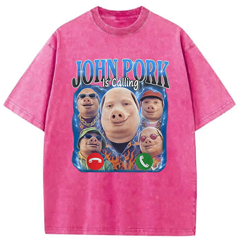 Tokyocanvas Funny John Pork is Calling Meme Washed T-Shirt