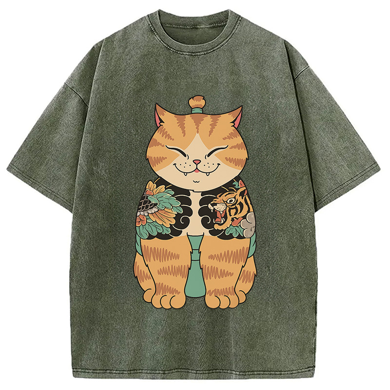 Tokyocanvas Cat Sumo Washed T-Shirt