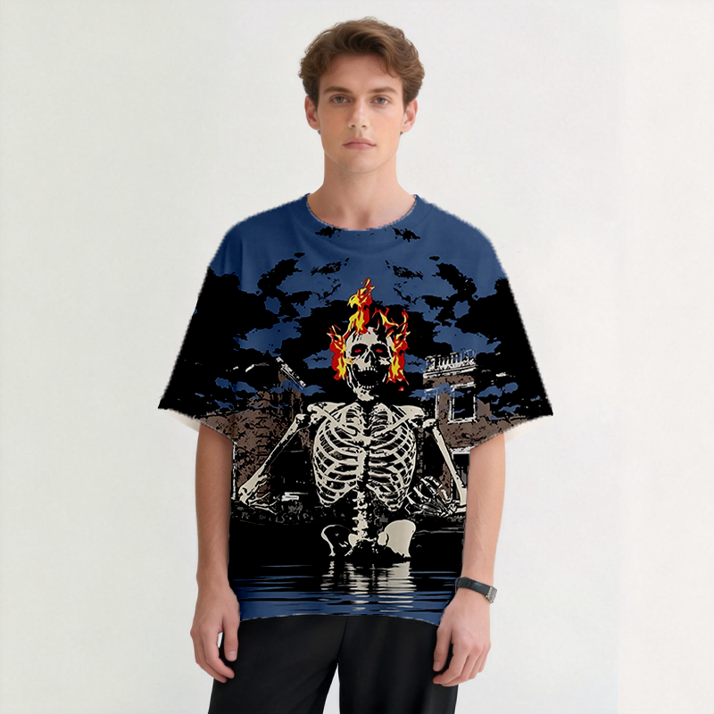 Tokyocanvas Fire Skeleton Graphic Print T-shirt