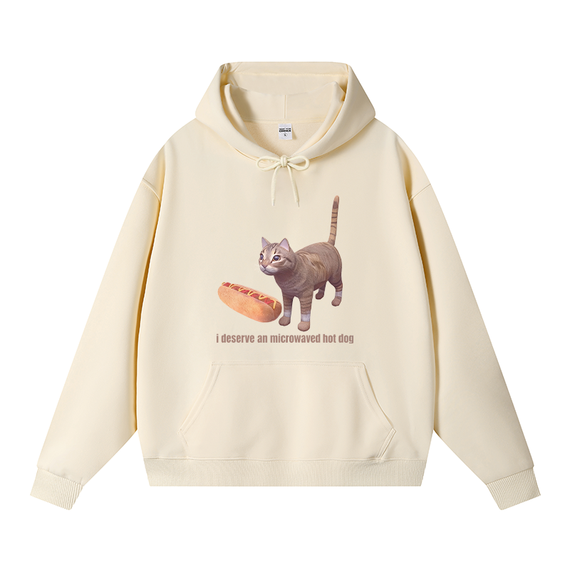 Tokyocanvas Cat Hotdog Meme Fleece Lined Hoodie