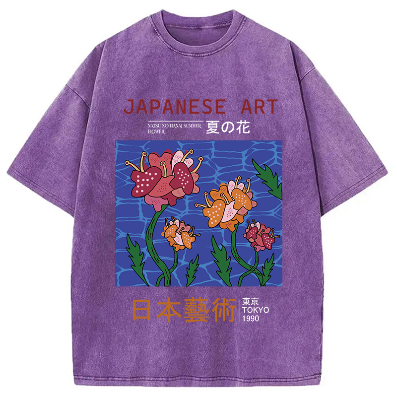 Tokyocanvas Japanese Art Summer Flower Washed T-Shirt